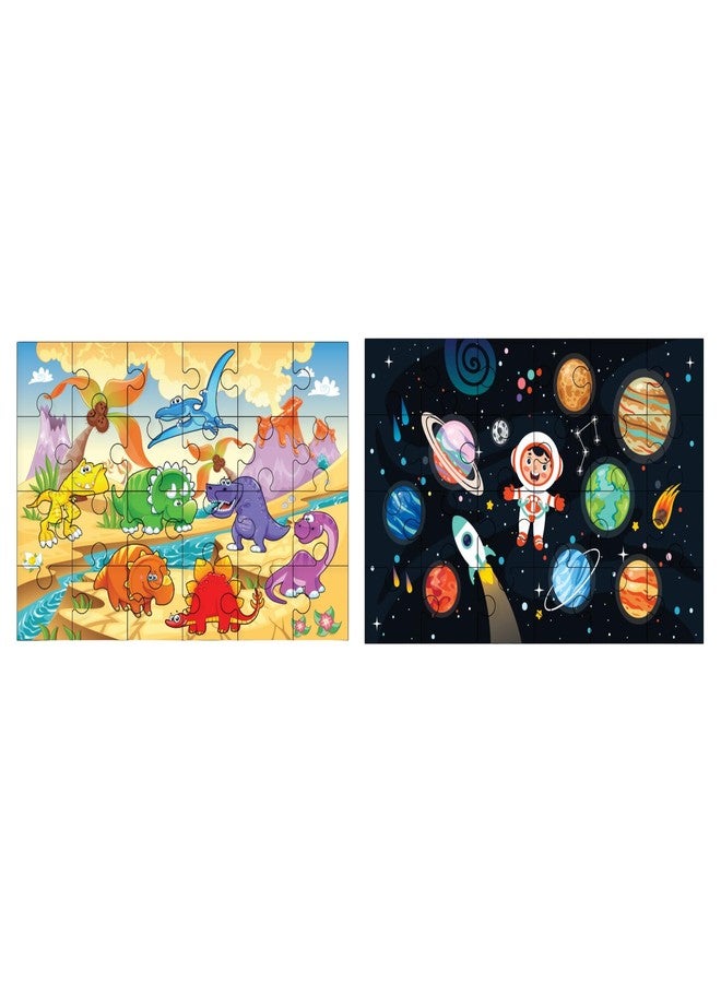 Khilonewale Combo of Wooden Dinosaur & Solar System Jigsaw Puzzles for Kids - 24-Piece Educational Puzzle Toys for Toddlers & Preschoolers, Enhances Cognitive Skills & Space Exploration - Image 2